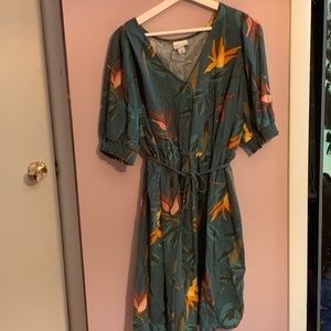 Ava and Viv teal puff sleeve linen dress